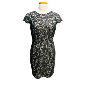 Talbots Black Lace Overlay Cocktail Dress Short Size 12 Petite